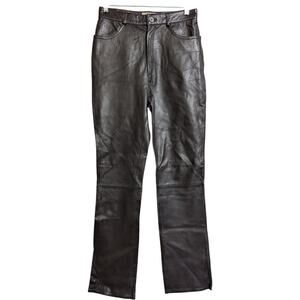 Rem Garson Brown Straight Leg Zipper High Rise Leather Pants Size 6